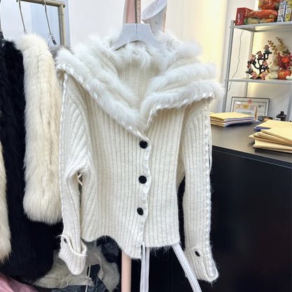 UNIKCOSA Velora Faux Fur V Neck Sweater Coat Slim Fit 💫