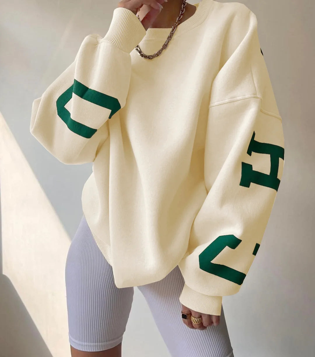 UNIKCOSA Women’s Oversized Hoodie & Sweatpants Set – Cotton Pullover Crop Top Hoodie & Crew Neck Sweatshirt (Screen Print Edition)