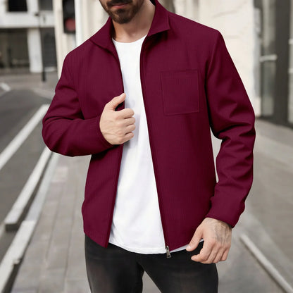 UNIKCOSA Men’s Textured Jacket – Zip-Up Business Casual Outerwear with Turn-Down Collar