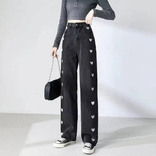 Women's High-Waisted Straight-Leg Floor-Length Elegant Casual Denim Pants