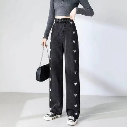 Women's High-Waisted Straight-Leg Floor-Length Elegant Casual Denim Pants