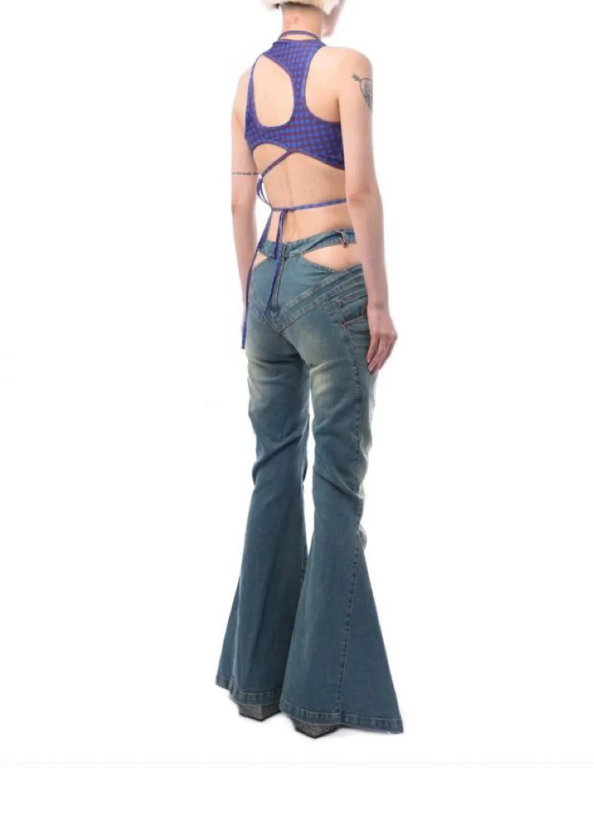 Trendy Trousers 2025 Summer New Slim Hollowed Out High Waist Pleated Ladies Flare Pants