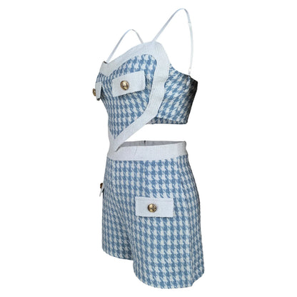 UNIKCOSA Women’s Houndstooth Knit Set – Cotton Tank Top & Shorts 2-Piece Summer Outfit (2025 Edition)