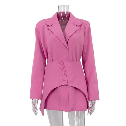 UNIKCOSA Women’s Pink Two-Piece Set – Corset Blazer & Skirt Suit Outfit (Summer Office/Fashion 2025 Edition)