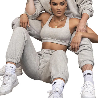 UNIKCOSA Women’s Jogger Set – Crop Top & Pants 2-Piece Workout Outfit (High-Quality Activewear Edition)