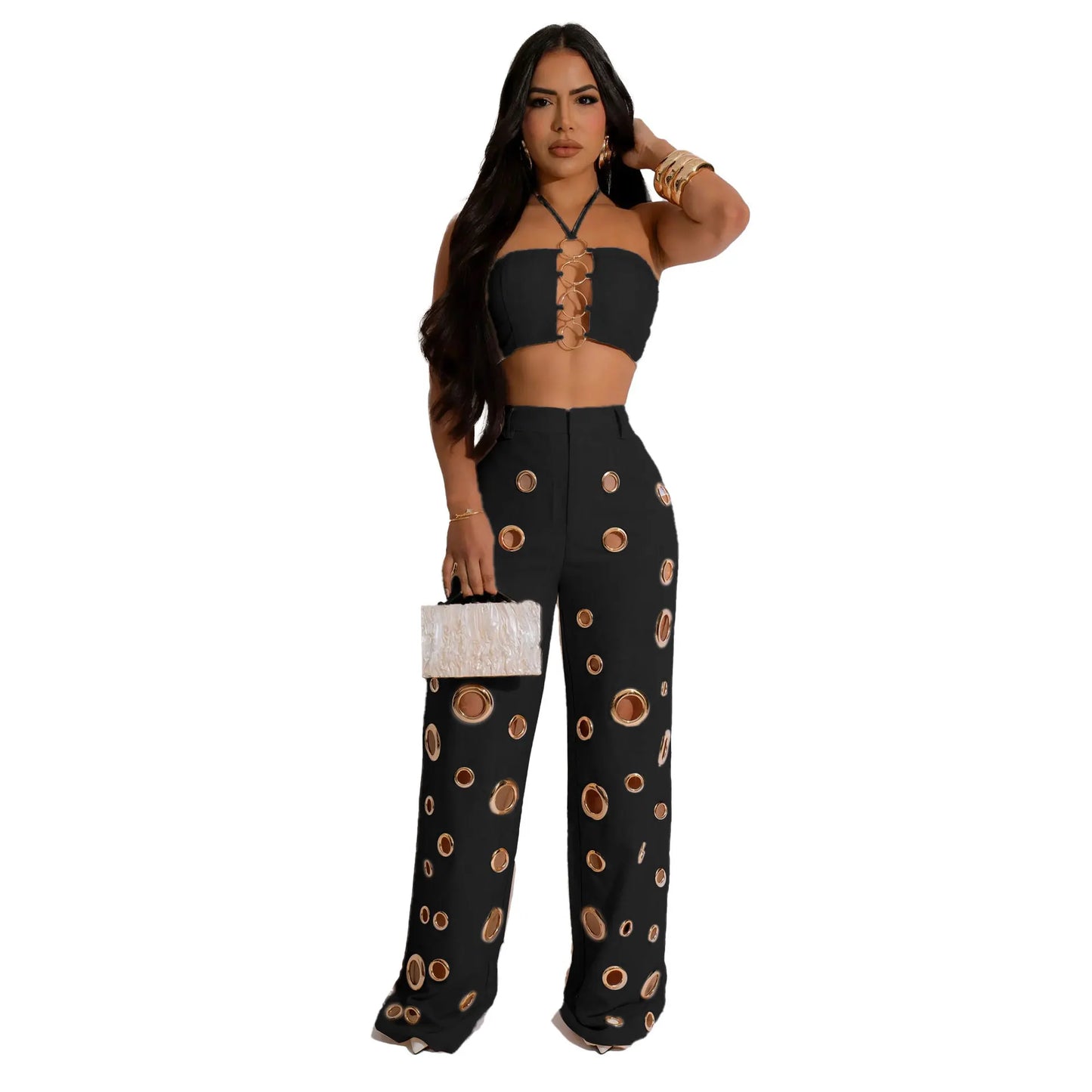 UNIKCOSA Women’s Leopard Print 2-Piece Set – Halter Hollow Tank Top & Ring Detail Knee Shorts (Streetwear Chic 2025 Edition)