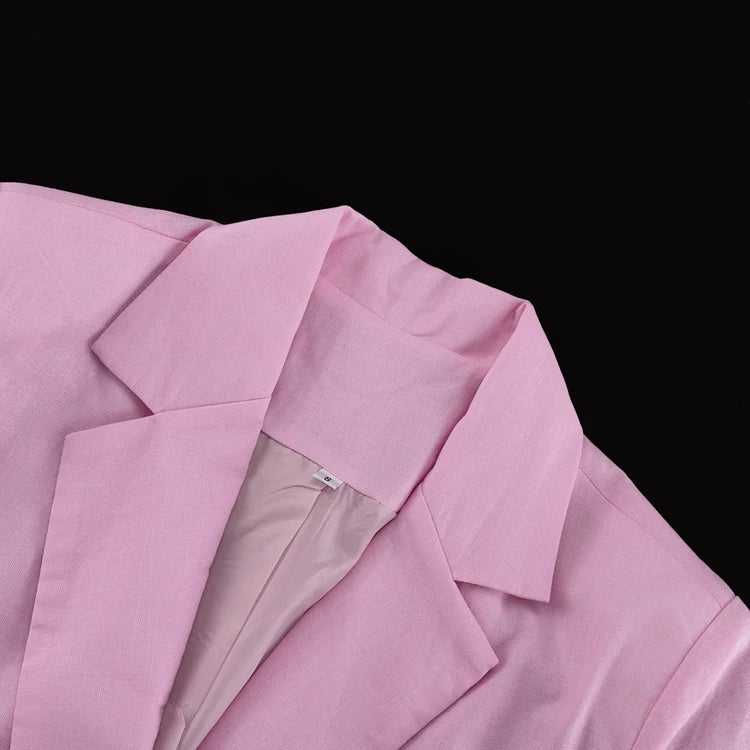 UNIKCOSA Women’s Pink Blazer Dress – Shoulder Padded Belted Ramie Cotton Long Sleeve Dress (Summer 2025 Edition)