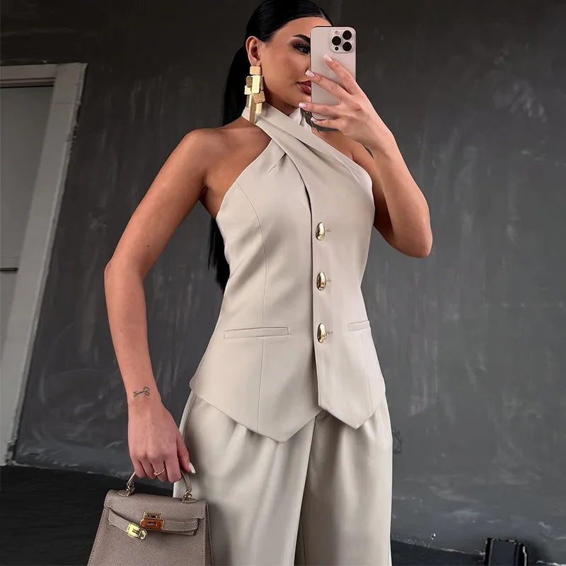 UNIKCOSA’s 2025 European Chic Suit — Blazer Vest + Wide-Leg Trousers Set