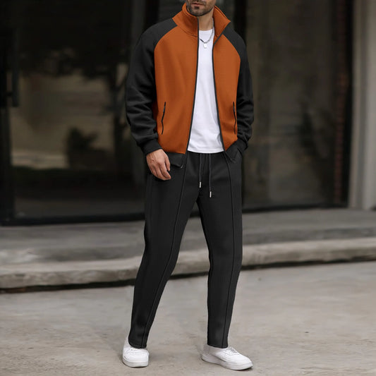 UNIKCOSA Men’s Colorblock Tracksuit – Contrast Panel Zip Jacket & Drawstring Pants Two-Piece Athleisure Set (2025 Edition)