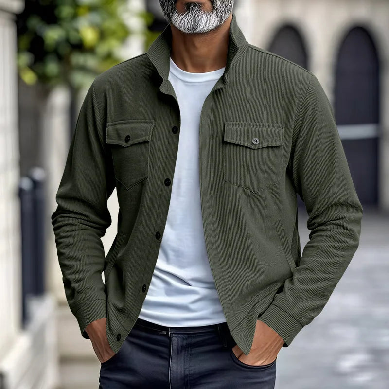 UNIKCOSA Men’s Corduroy Fleece Shirt – Full Button Long Sleeve Streetwear Overshirt (280 GSM Autumn/Winter Edition, S–3XL)