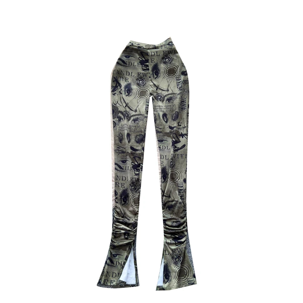 UNIKCOSA Women’s Summer Wide-Leg Pants – High-Waist Wrinkled Printed Outdoor Trousers (Casual Chic Edition)