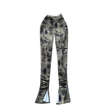UNIKCOSA Women’s Summer Wide-Leg Pants – High-Waist Wrinkled Printed Outdoor Trousers (Casual Chic Edition)