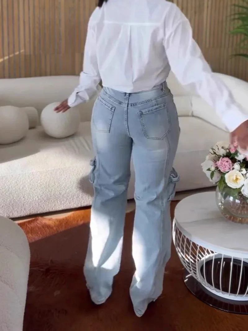 UNIKCOSA LuxeEase Cargo Denim Pants High-Waist Wide-Leg 💫