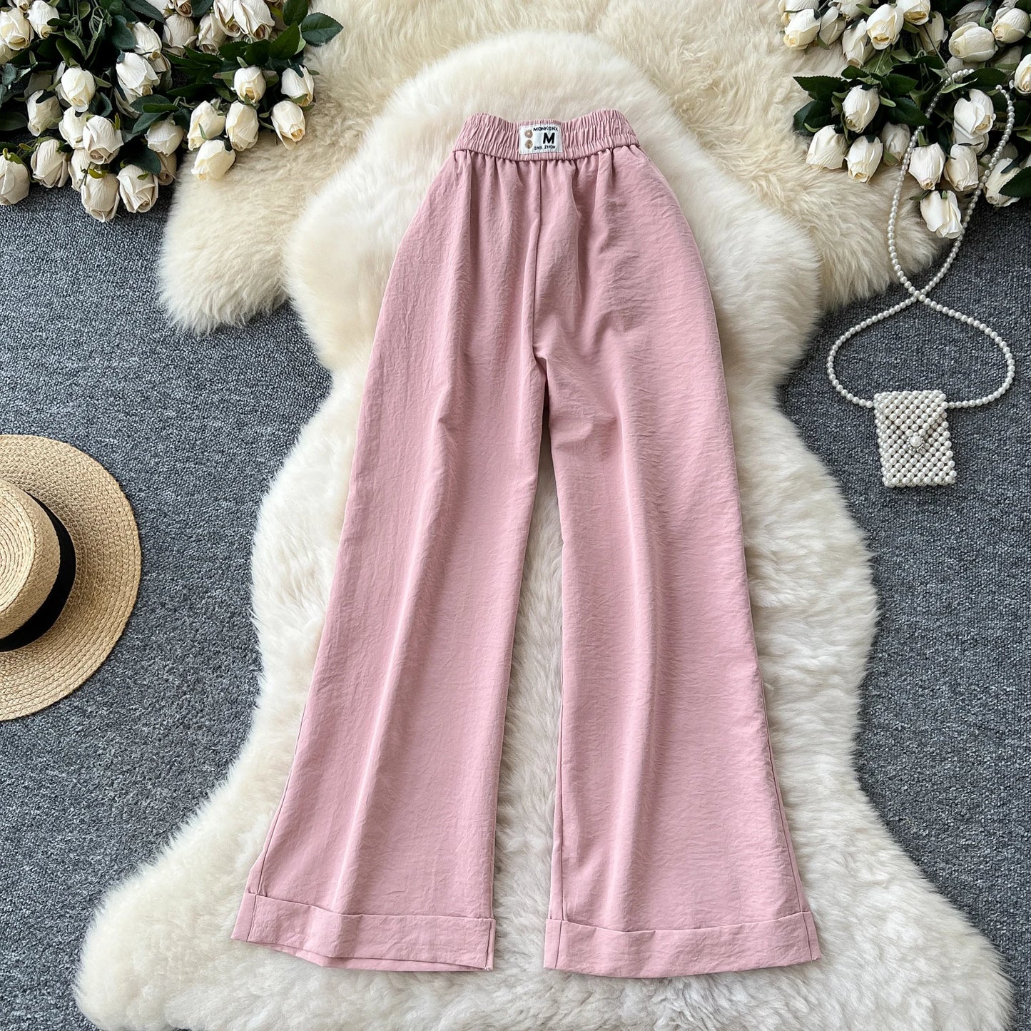 Summer Casual Wide Leg Pants Women Solid High Elastic Waist Trousers Girls Outdoor Pants Wholesale