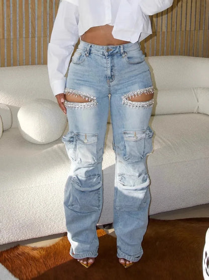 UNIKCOSA LuxeEase Cargo Denim Pants High-Waist Wide-Leg 💫