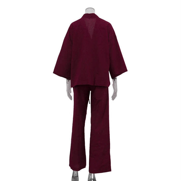 UNIKCOSA Women’s Wrap Blouse & Pants Set – Cotton Lace-Up Two-Piece Outfit (Summer/Fall 2025 Edition)