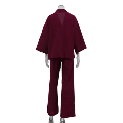 UNIKCOSA Women’s Wrap Blouse & Pants Set – Cotton Lace-Up Two-Piece Outfit (Summer/Fall 2025 Edition)