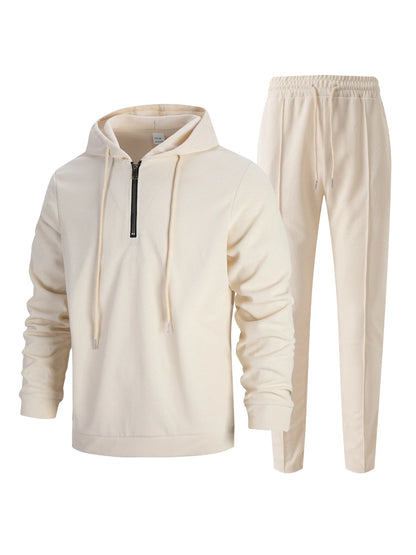 UNIKCOSA Men’s Athleisure Hoodie Set – Quarter-Zip Hooded Top & Jogger Pants (220 GSM Gymwear Two-Piece Outfit)