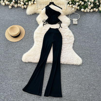 Summer Casual 2 Piece Set For Women One-shoulder Bandage Top And High Waist Set Jogging Suits Wholesale