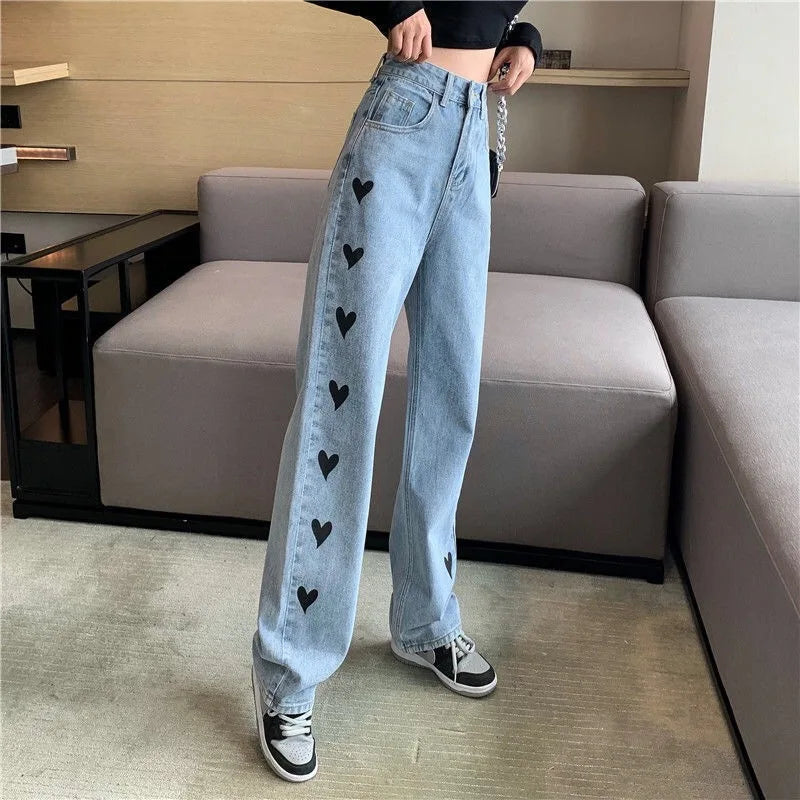 Women's High-Waisted Straight-Leg Floor-Length Elegant Casual Denim Pants