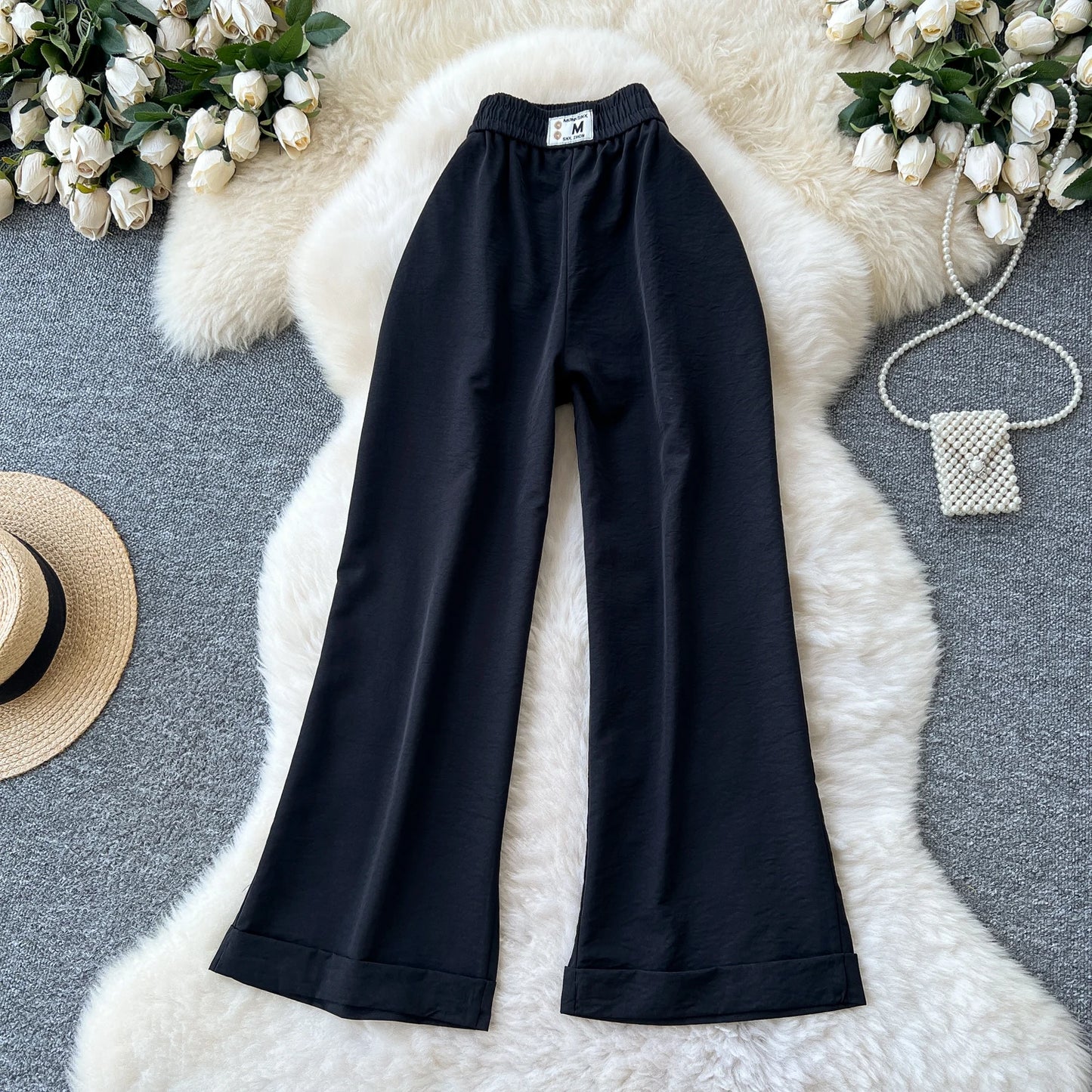 Summer Casual Wide Leg Pants Women Solid High Elastic Waist Trousers Girls Outdoor Pants Wholesale