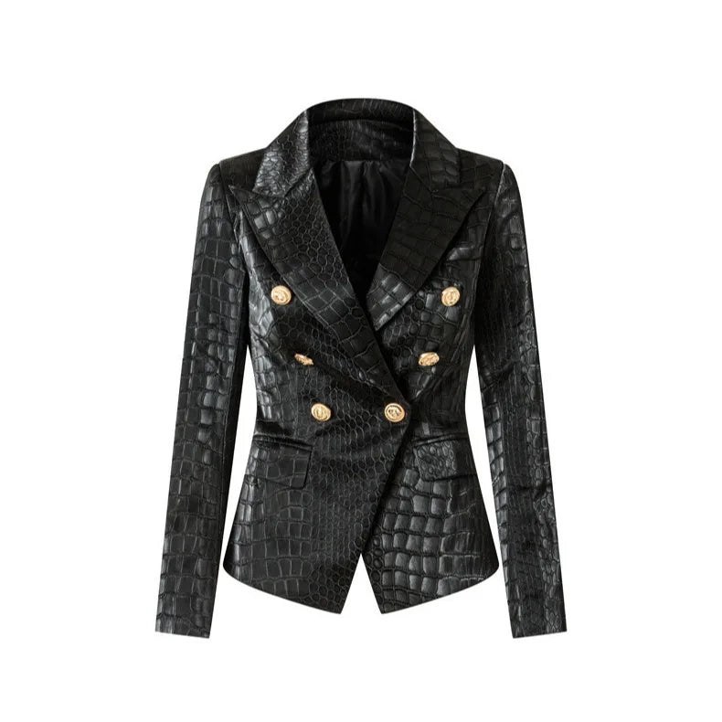 UNIKCOSA Women’s Plus Size Crocodile Pattern Jacket – PU Leather Waist-Belted Winter Outerwear with Metal Buckle (XXXL Elegant 2025 Edition)