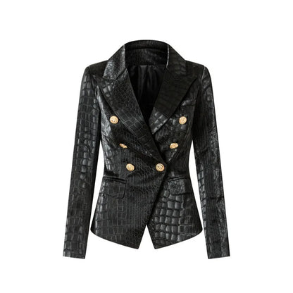 UNIKCOSA Women’s Plus Size Crocodile Pattern Jacket – PU Leather Waist-Belted Winter Outerwear with Metal Buckle (XXXL Elegant 2025 Edition)