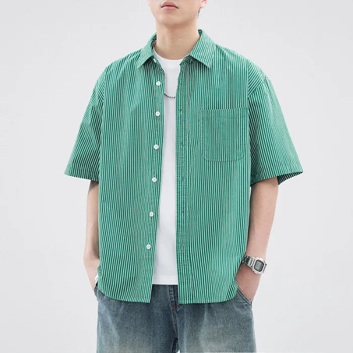 Vintage Striped Summer Vacation Shirt for Men 100% Cotton