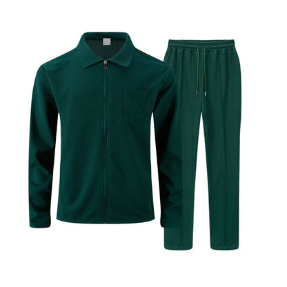 UNIKCOSA Men’s Autumn Outerwear Set – Long-Style Full-Zip Jacket & Pants Two-Piece Suit (220 GSM Polyester Edition)