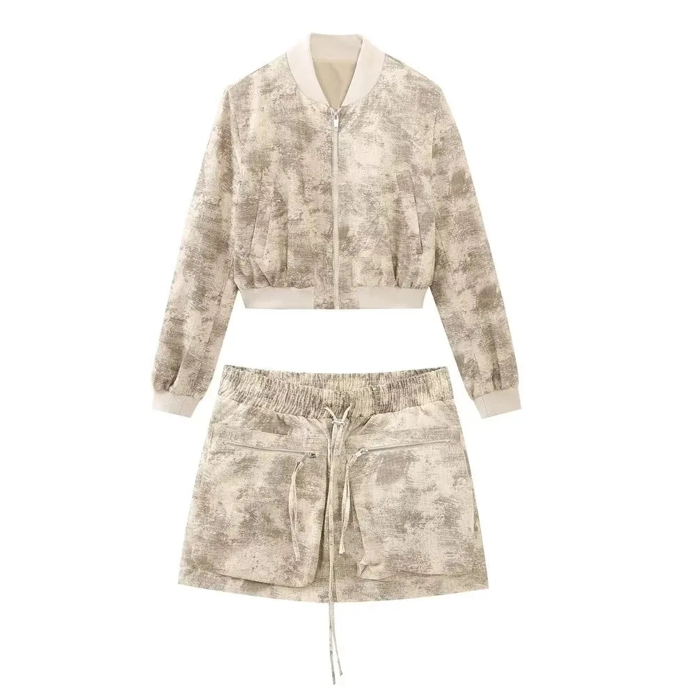 Women's Summer Printed Short Jacket and Shorts Two-Piece Set