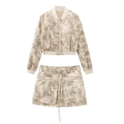 Women's Summer Printed Short Jacket and Shorts Two-Piece Set