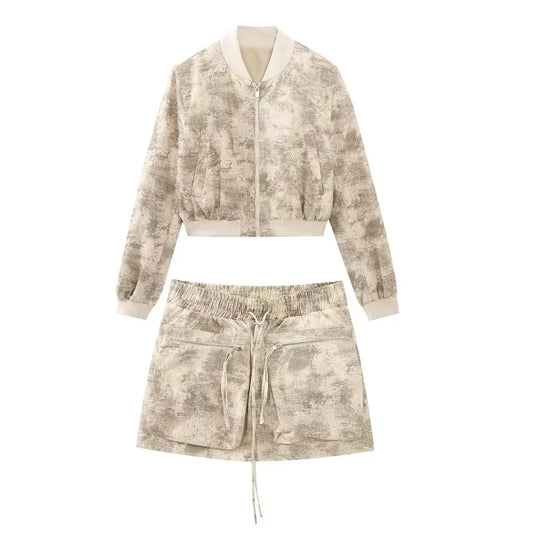 Women's Summer Printed Short Jacket and Shorts Two-Piece Set