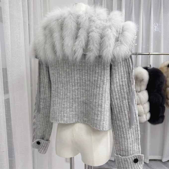 UNIKCOSA Velora Faux Fur V Neck Sweater Coat Slim Fit 💫