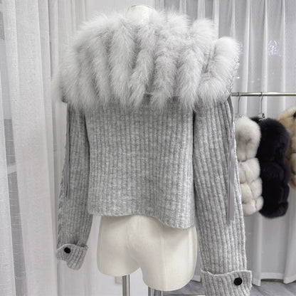 UNIKCOSA Velora Faux Fur V Neck Sweater Coat Slim Fit 💫