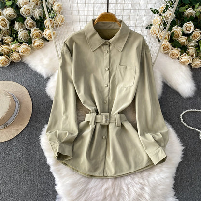 UNIKCOSA Women’s Autumn Lapel Shirt – 2025 Single-Breasted Long-Sleeve Waist-Cinched Elegant Top