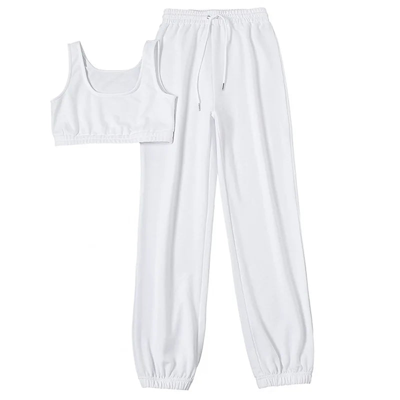 UNIKCOSA Women’s Jogger Set – Crop Top & Pants 2-Piece Workout Outfit (High-Quality Activewear Edition)