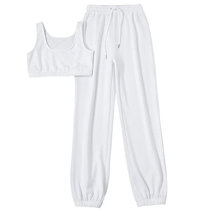 UNIKCOSA Women’s Jogger Set – Crop Top & Pants 2-Piece Workout Outfit (High-Quality Activewear Edition)
