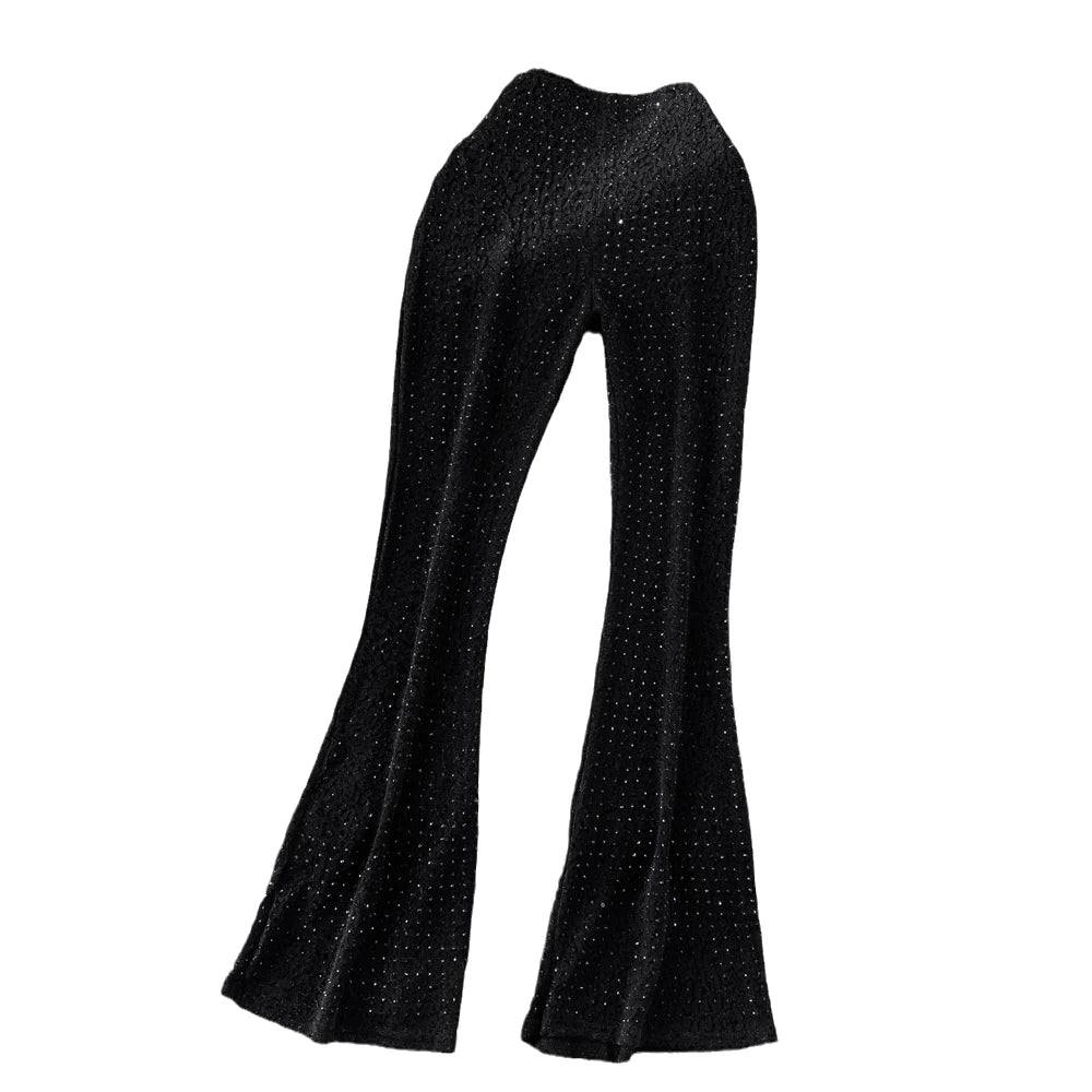 Summer Diamond Leopard Print High Waist Flare Pants for Women
