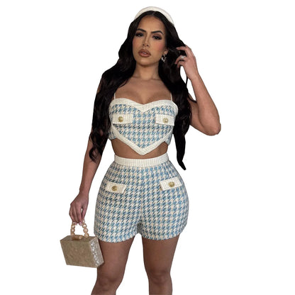 UNIKCOSA Women’s Houndstooth Knit Set – Cotton Tank Top & Shorts 2-Piece Summer Outfit (2025 Edition)