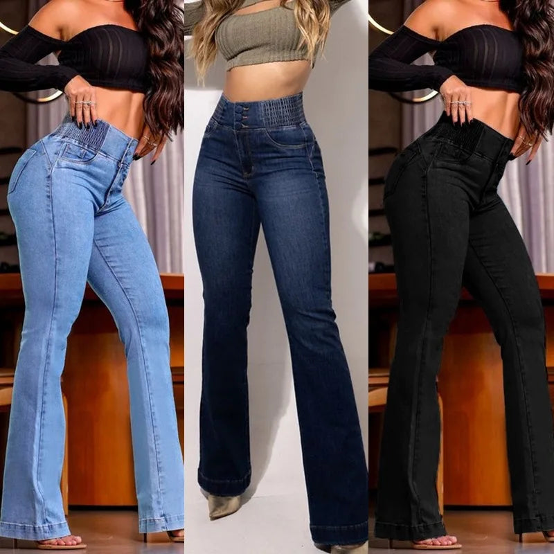 High-Waisted Elastic Denim Pants for Butt Lift Women