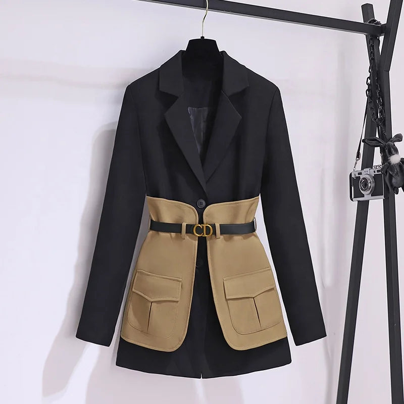 UNIKCOSA Women’s Autumn Suit Jacket – High-End Mid-Length Slim Fit Blazer (Korean Chic Edition)