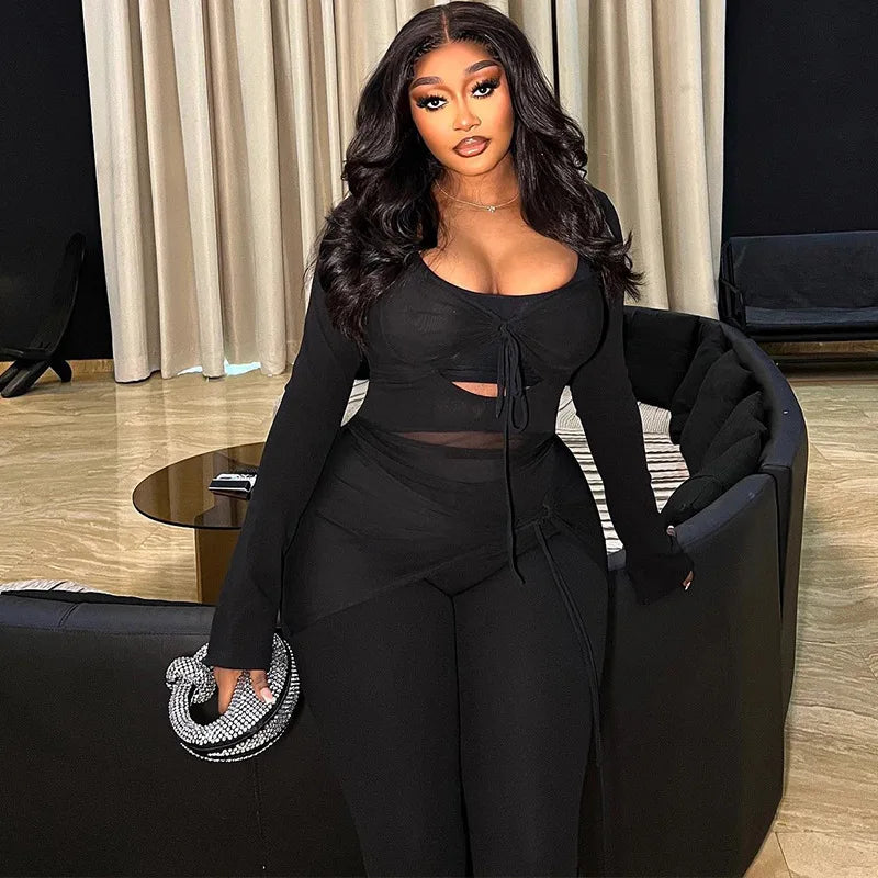 UNIKCOSA Velora Two-Piece Set Low Cut Top Mesh Patchwork 🔥