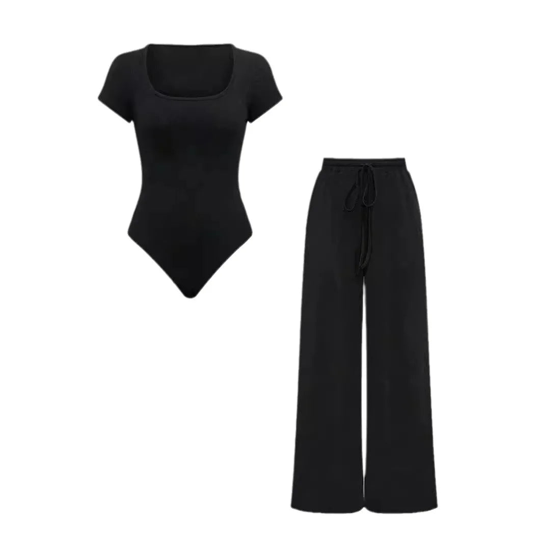 Stylish Ribbed Casual Women’s Comfortable Elegant Two‑Piece Jumpsuit Set