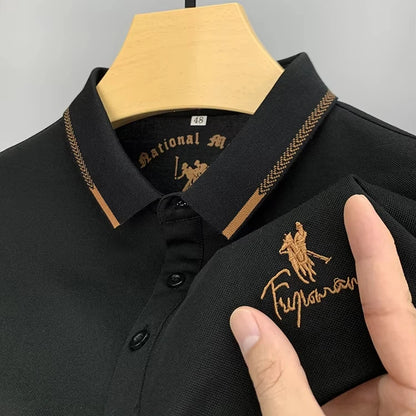 Summer Business Men's Polo Shirt with Embroidered Lapel – Short Sleeve