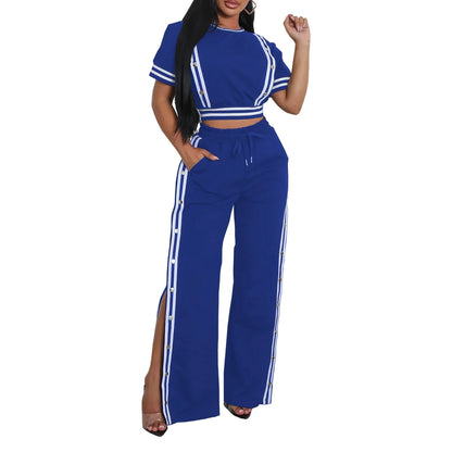 Colorful Women's Short Sleeve Top & Wide Leg Pants Set