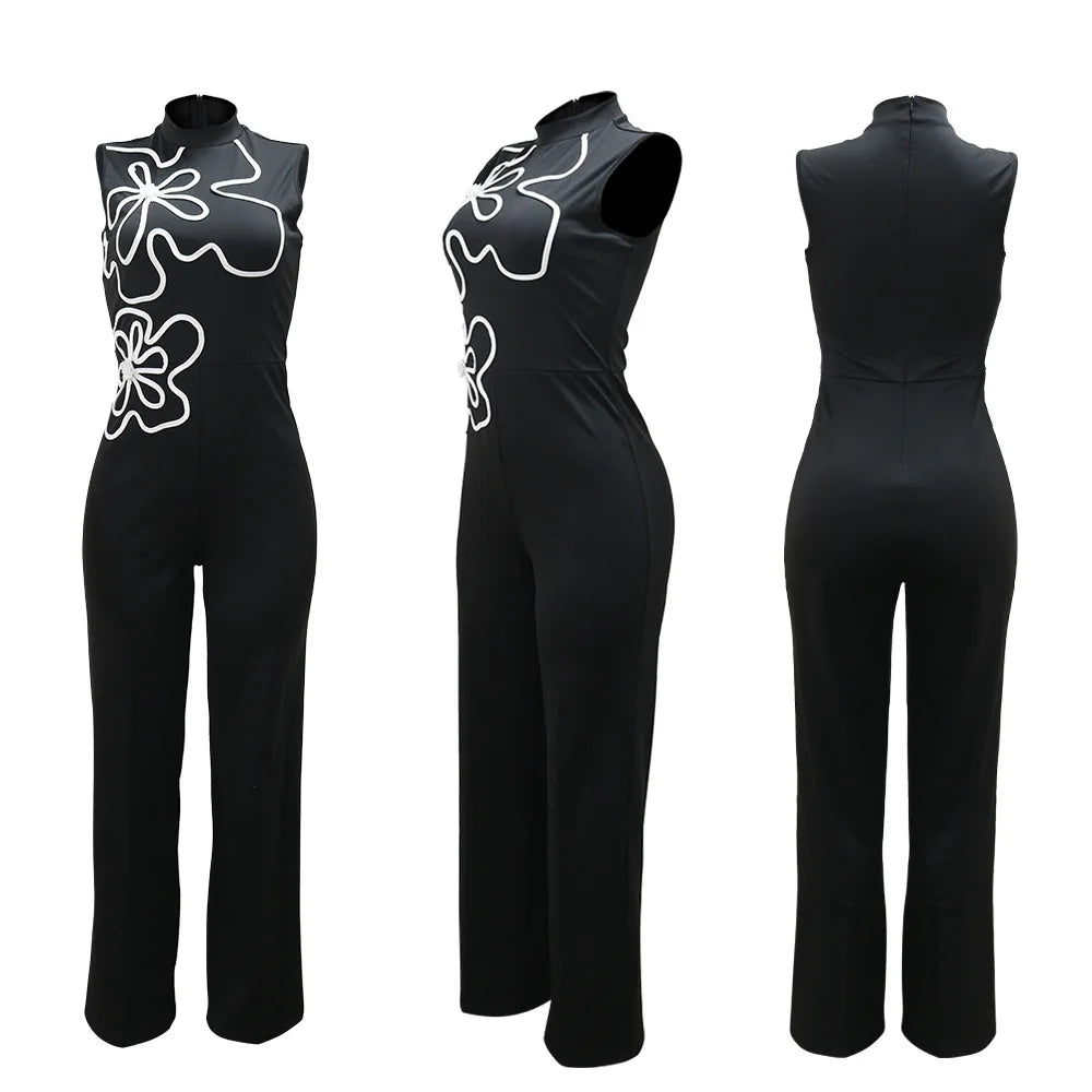 Fashion 2025 Sleeveless Turtleneck Printed Boutique Women’s Jumpsuit