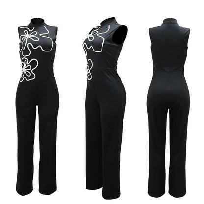 Fashion 2025 Sleeveless Turtleneck Printed Boutique Women’s Jumpsuit