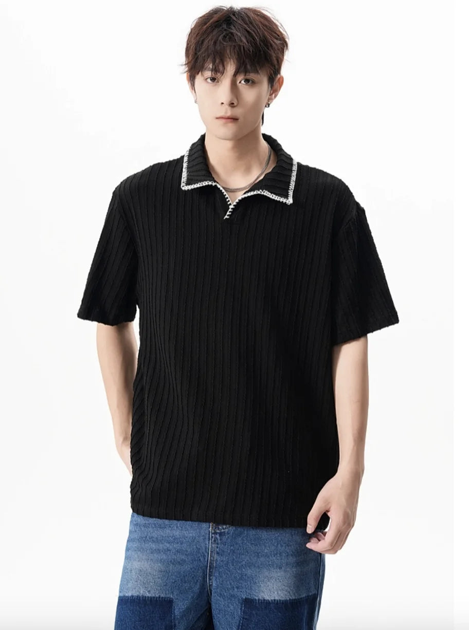 Premium Lightweight Knitted V‑Neck Polo Shirt for Men