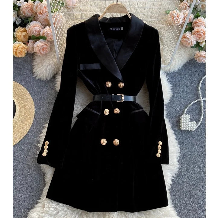 UNIKCOSA Women’s Black Velvet Blazer Dress – Double-Breasted Long Sleeve Elegant Outfit (Fall/Winter 2025 Edition)