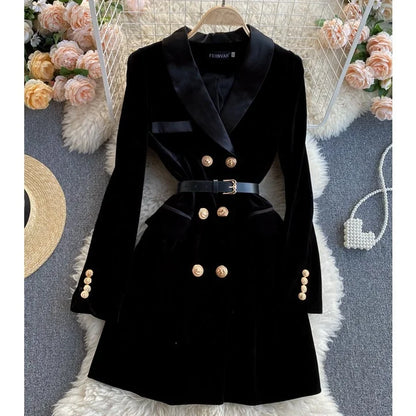 UNIKCOSA Women’s Black Velvet Blazer Dress – Double-Breasted Long Sleeve Elegant Outfit (Fall/Winter 2025 Edition)